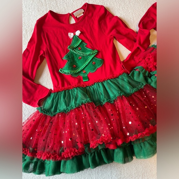 Christmas Dresses, matching set (sz 8 & 2T), large fluffy tulle skirts red green - Picture 3 of 5